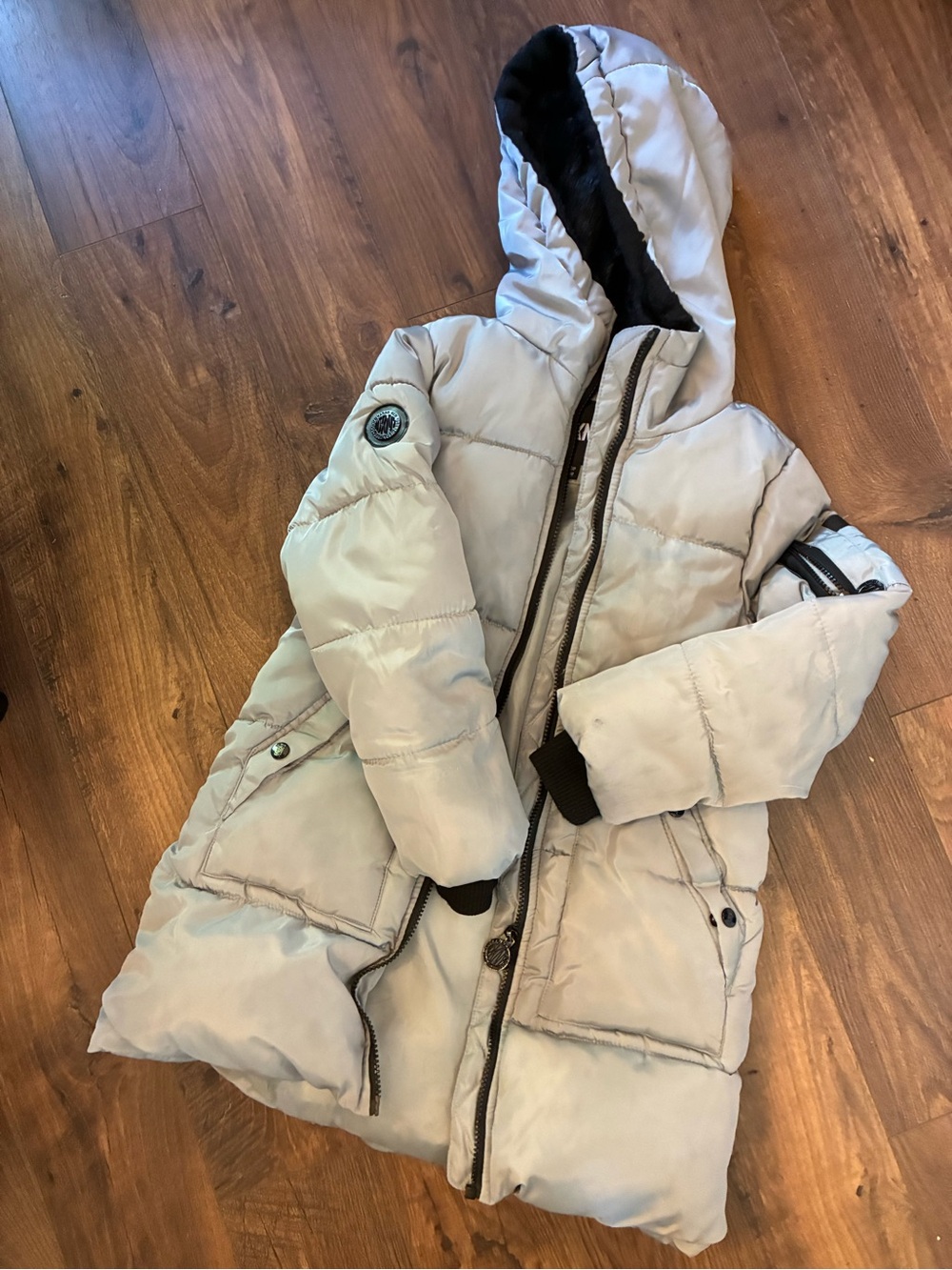 Kids Dkny Hooded Puffer Coat - Light Gray